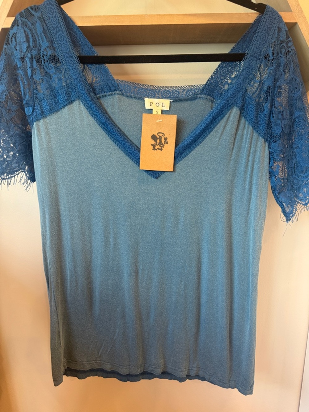 POL Teal-Blue Lace V-Neck Camisole